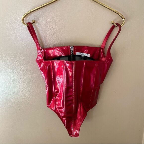 LaQuan Smith Corset Bustier red patent leather PVC boned top Revolve FWRD - Picture 14 of 16
